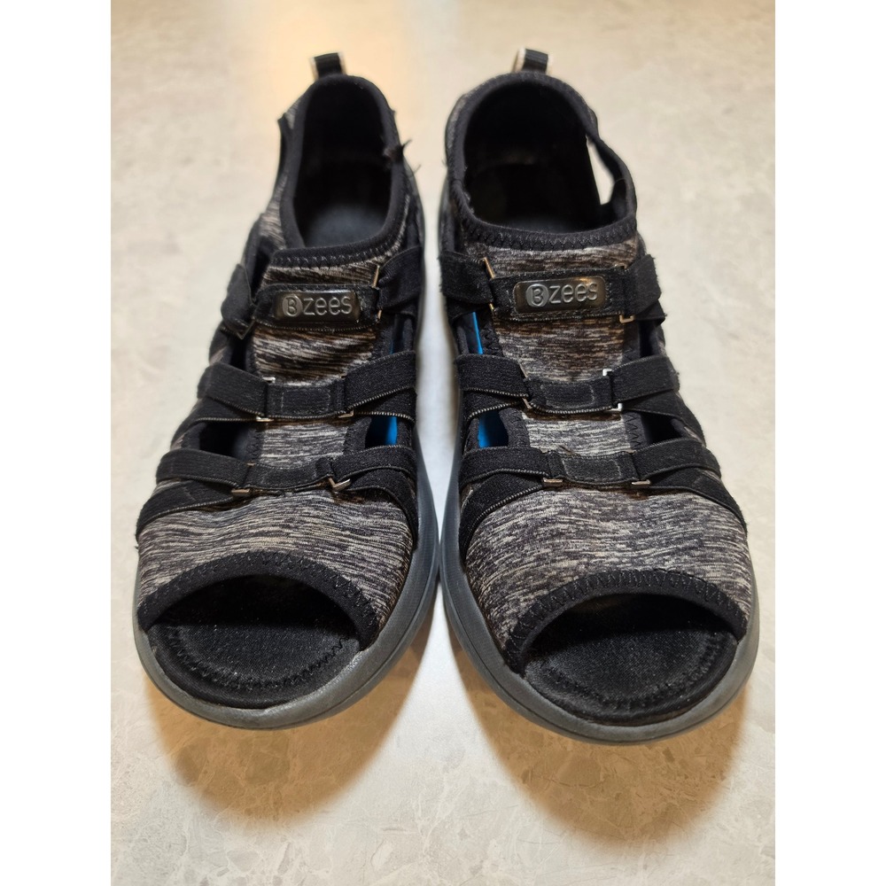 Bzees Reveal Black Grey Heathered Strappy Open Toe Comfort Sandals Womens 8M